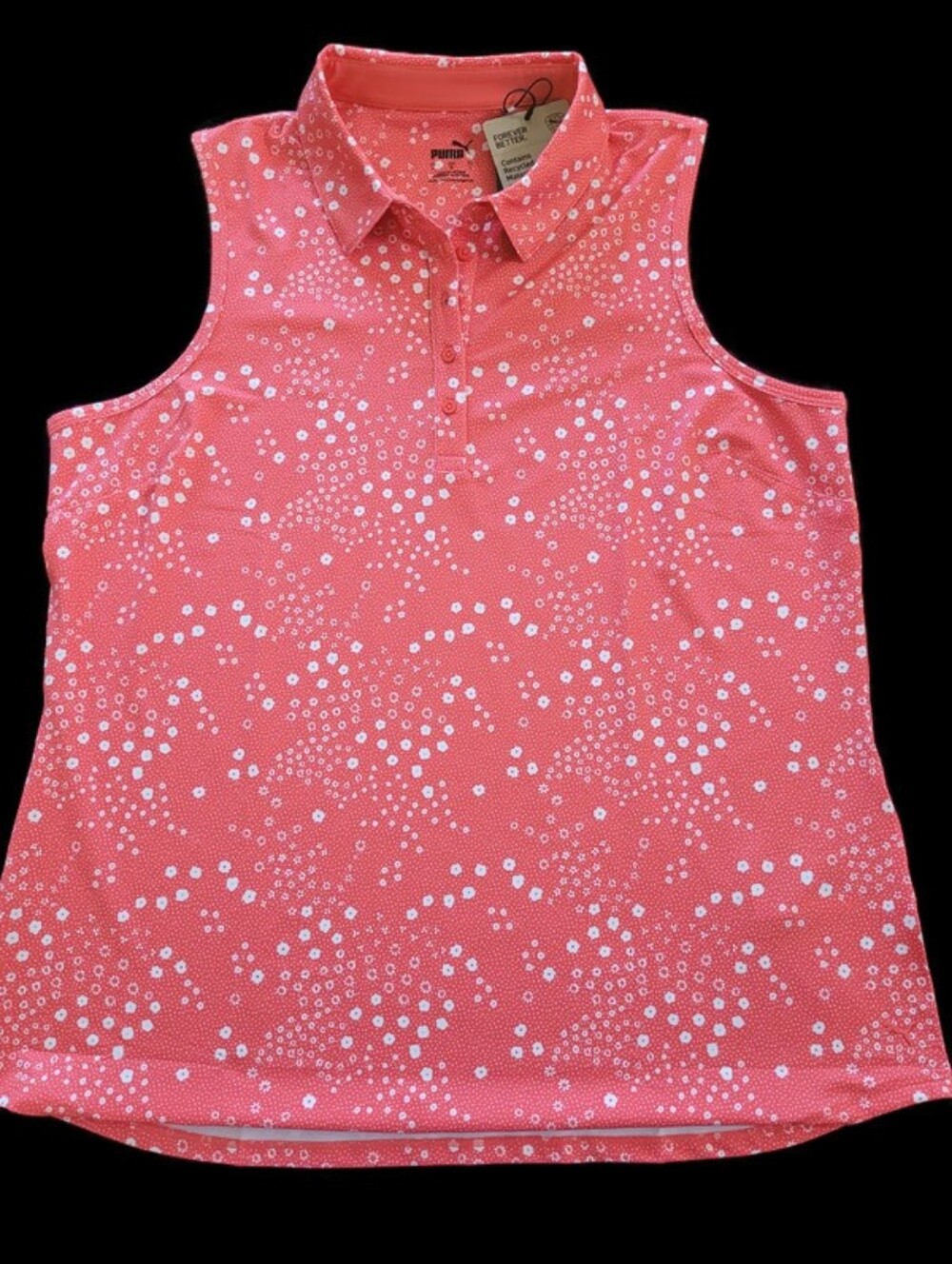 Puma Coral Pink Sleeveless Polo with White Dot Pattern